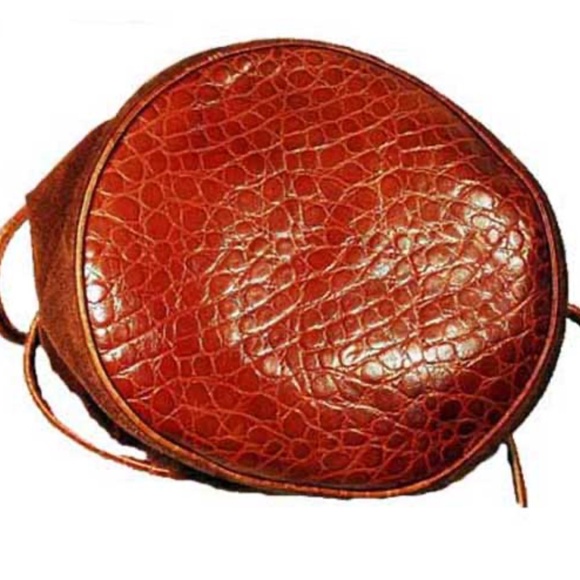 BUCKET BAG, SUEDE, SUSAN GAIL ITALY, CROCODILE EMBOSSED, 14 x 10 in., MATCHING - Picture 5 of 6